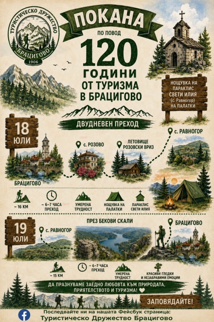 Брациговските туристи отбелязват 120 години организиран туризъм с двудневен поход